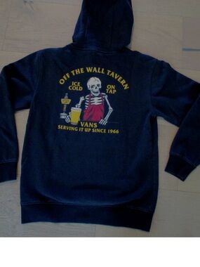 Vans Black pullover Hoodie with Yellow & Red Tavern Skull Graphic